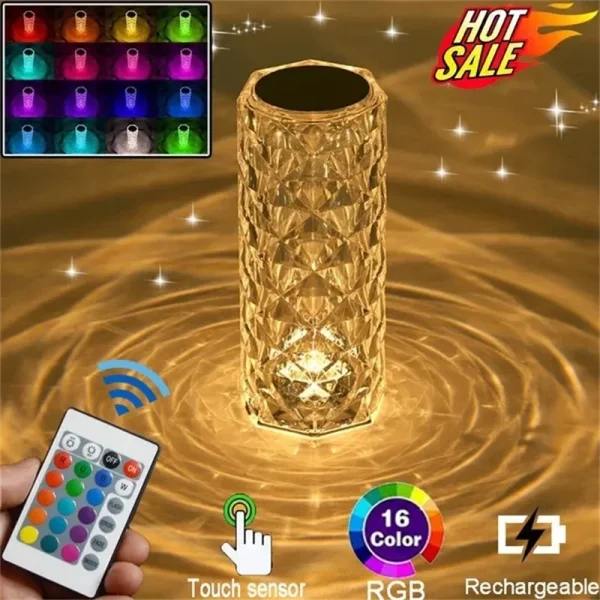 16 Colors Crystal Table Lamp Rechargeable Rose Projector Night Light Diamond Touch Atmosphere Lights 1