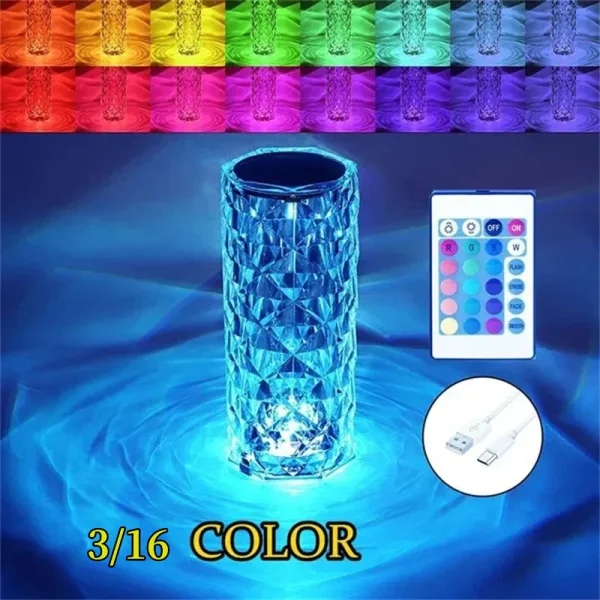 16 Colors Crystal Table Lamp Rechargeable Rose Projector Night Light Diamond Touch Atmosphere Lights