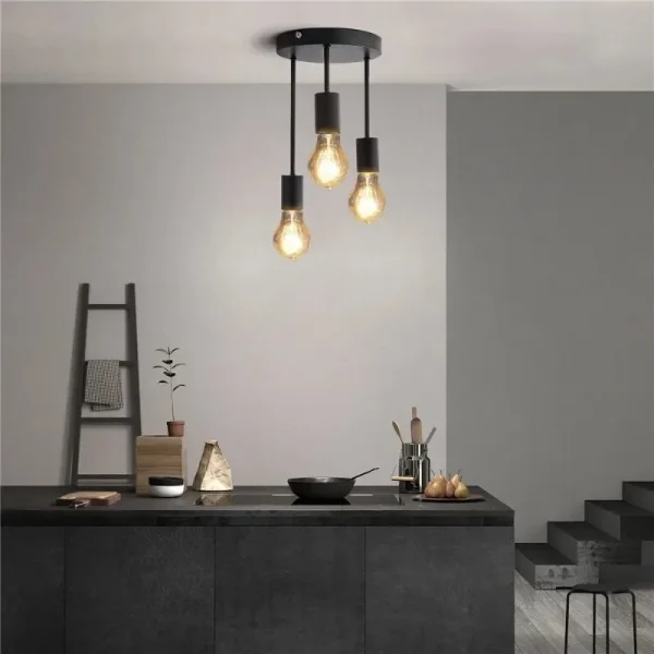 Bedroom Kitchen Straight Pipe Chandelier Minimalist 3 Heads Iron Industrial Chandelier Living Room Dining Modern Light 3