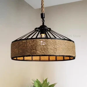 Classical Hemp Rope Pendant Hanging Lamp Lustre for Ceiling Chandelier Classic Retro Antique Industrial Iron Dining