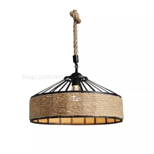 Classical Hemp Rope Pendant Hanging Lamp Lustre for Ceiling Chandelier Classic Retro Antique Industrial Iron Dining 4