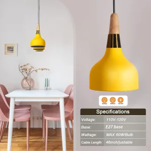 Pendant Light Wood Ceiling Hanging Lamp Modern Matte Black Pendant Lighting for Kitchen Island Dining Room 4