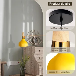 Pendant Light Wood Ceiling Hanging Lamp Modern Matte Black Pendant Lighting for Kitchen Island Dining Room 5