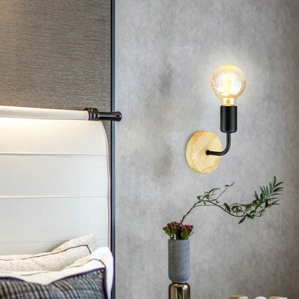 Vintage Wood Wall Lamp E27 110V 220V Hemp Rope Wall Lamp Indoor Loft Outdoor corridor Wall 4