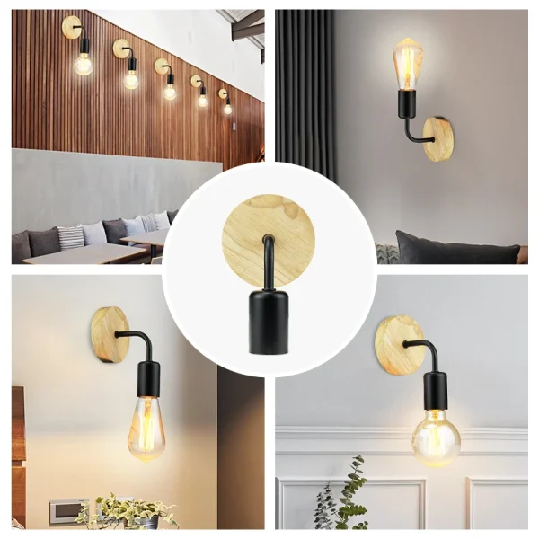 Vintage Wood Wall Lamp E27 110V 220V Hemp Rope Wall Lamp Indoor Loft Outdoor corridor Wall 5