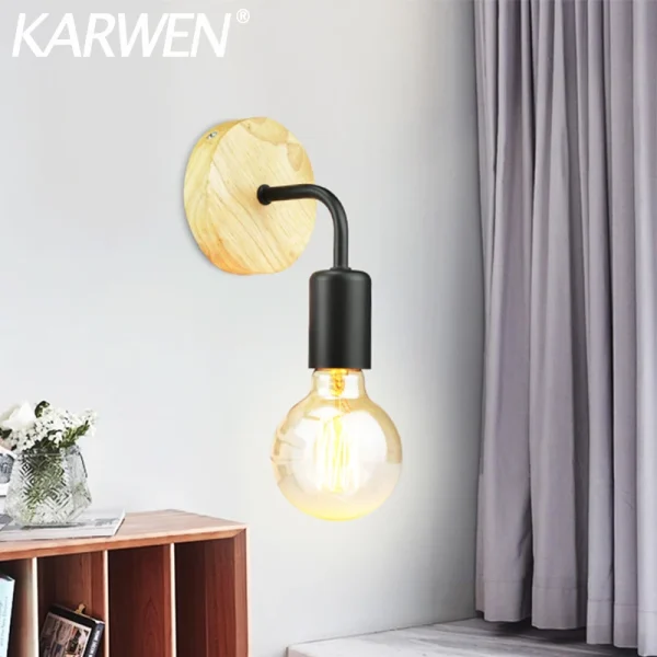 Vintage Wood Wall Lamp E27 110V 220V Hemp Rope Wall Lamp Indoor Loft Outdoor corridor Wall