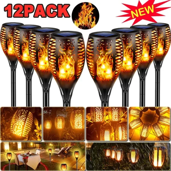 12pack Flickering Flame Solar Torch Lights Solar Lights Outdoor Landscape Decoration Lighting Garden Patio Pathway Waterproof