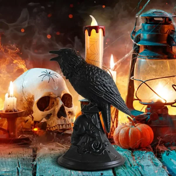 Gothic Crow Desk Lamp Crow Statue Night Lights Halloween Black Bird Figurine Table Lamp Raven Books 1