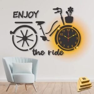 3d Wall Clock Bicycle Style Wooden Clock 1