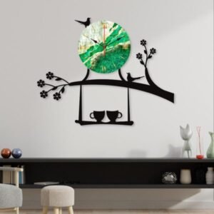 Bird On Tree With Coffee Cup Wooden Wall Clock For Home And Offices 2